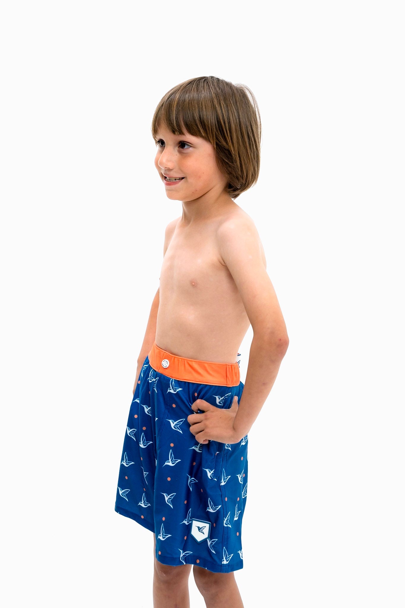 Kids Matching Swim Trunks  | Kolibri Monogram in Deep Ocean