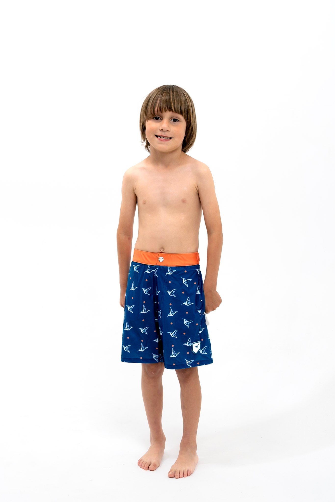 Kids Matching Swim Trunks  | Kolibri Monogram in Deep Ocean