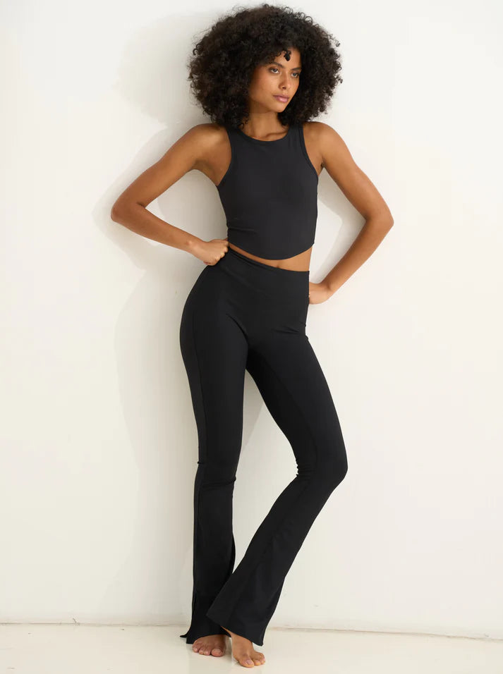 Cozma Flare Slit Leggings Ribbed Black