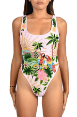 Maya Scoop Back Pink Tropical Swimsuit