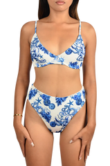 Bruna High Rise Premium Bikini Top Blue and White