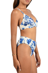 Bruna High Rise Premium Bikini Top Blue and White