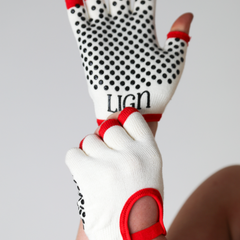 LIGN Cream & Red Grip Gloves