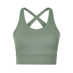 Laurel Cross Back Sports Top Olive Green