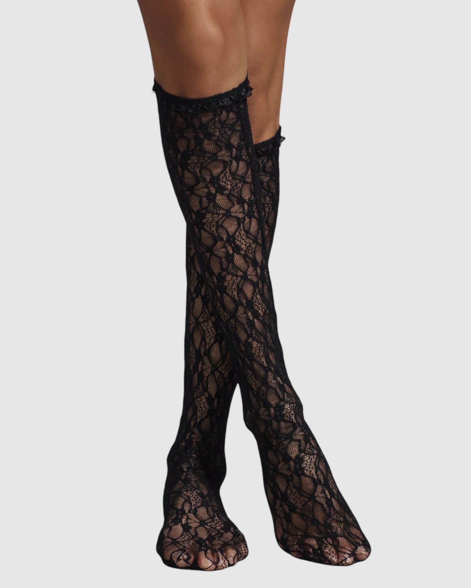 Lace Knee High Socks - Black