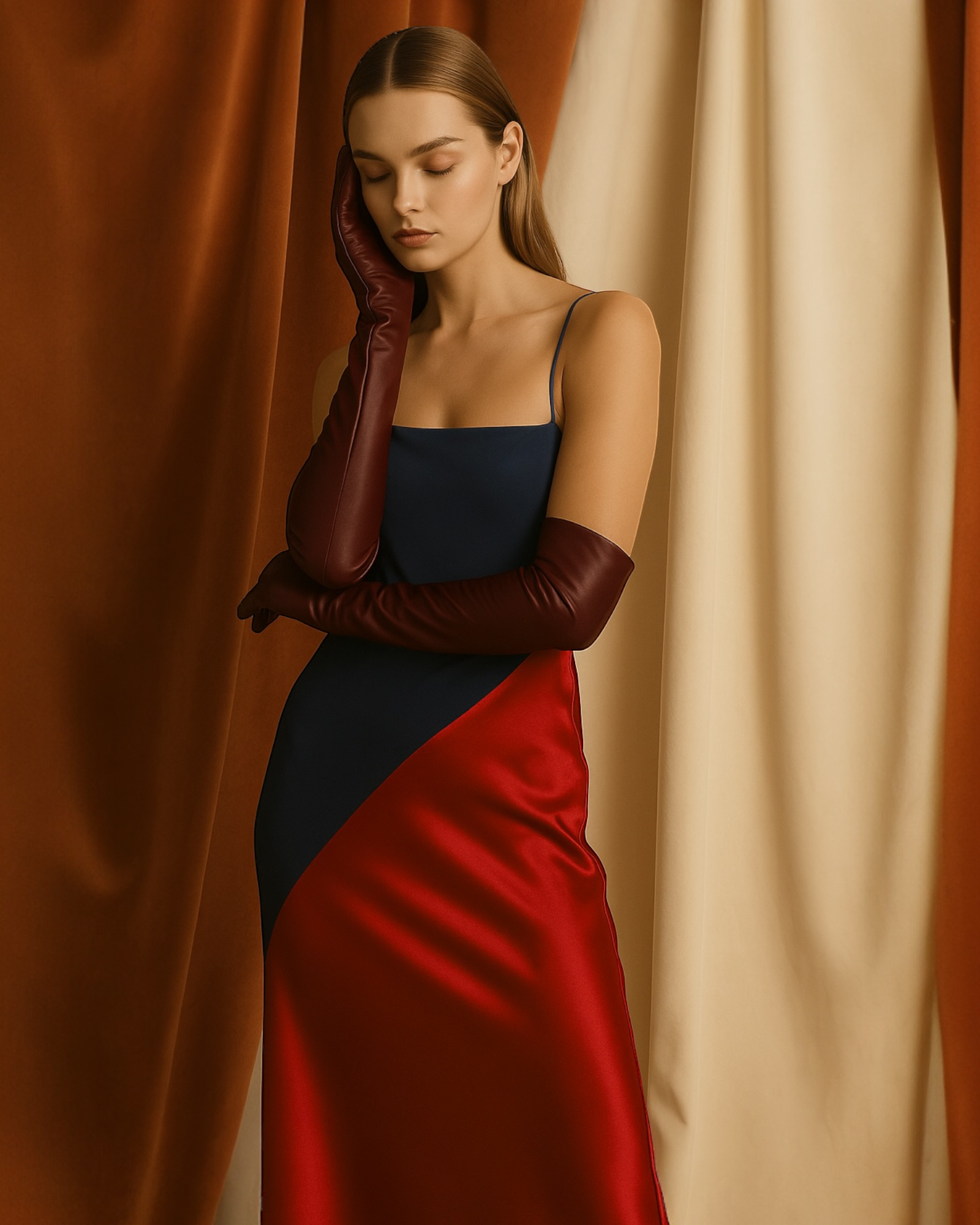 Florence Lambskin Leather Opera Length Gloves - Burgundy
