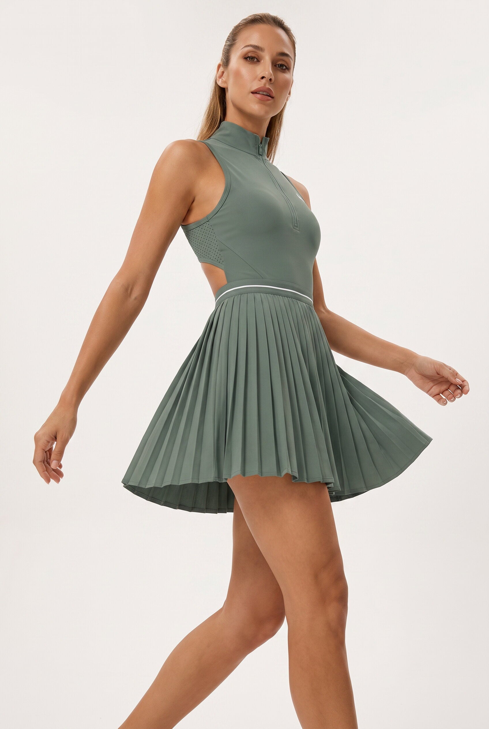 GAIA Zip Collar Pleated Padel Dress