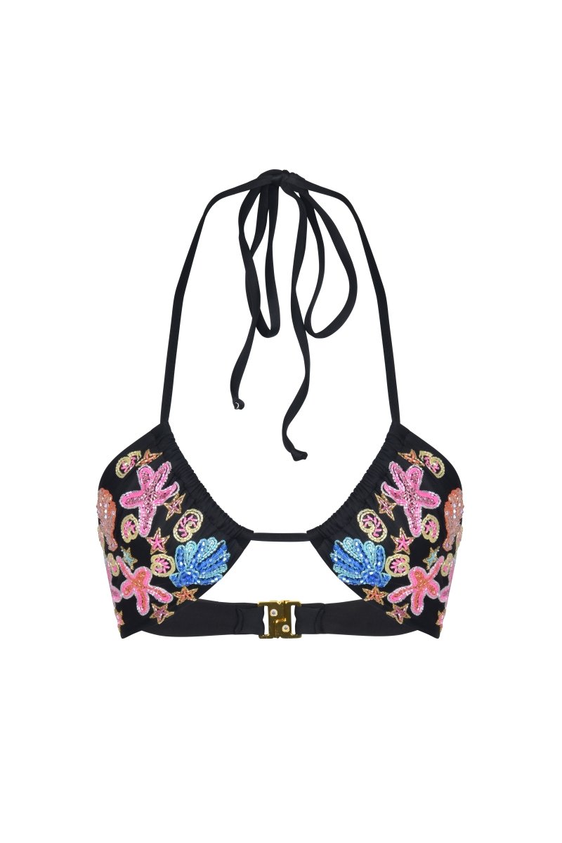 Marissa Hand Embroidered Luxe Bikini Top Black in Stock