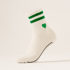 LIGN Green Heart Stripe Tube Socks Cream