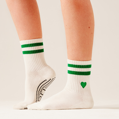 LIGN Green Heart Stripe Tube Socks Cream