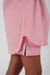 Hiba Gingham Ethical-Cotton Long Line Shirt - Sunrise Pink