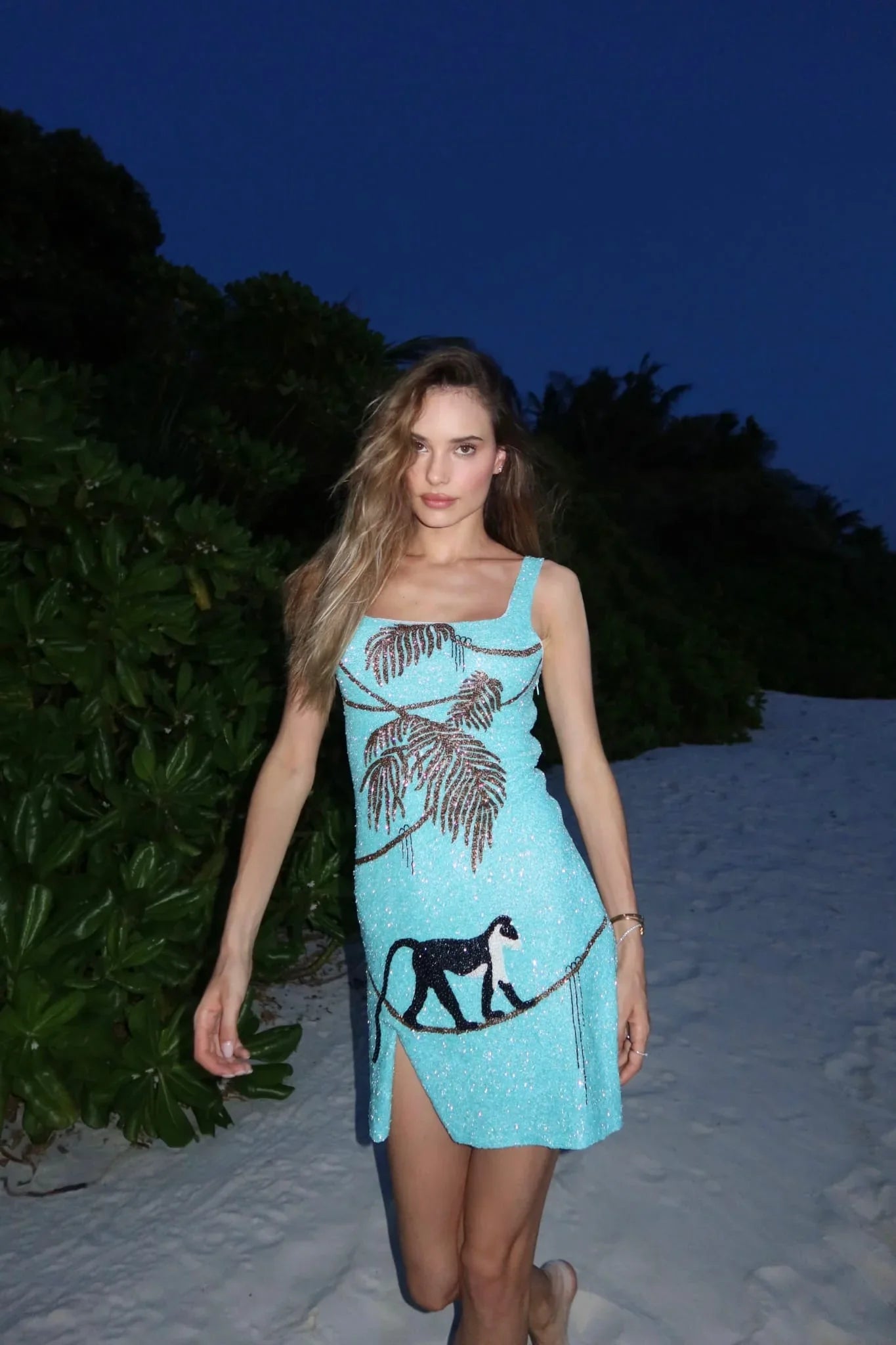 St. Barth Hand-Beaded Crystal Dress Blue