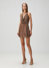 Leopard Neck Tie Mini Dress