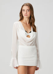Plunge Front Tie Blouse