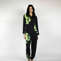 Silk Dreamscape Pyjama Shirt Black Flower