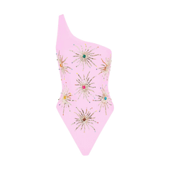 Callie One Shoulder Hand Embroidered Swimsuit - White