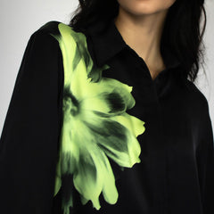 Silk Dreamscape Pyjama Shirt Black Flower