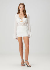 Plunge Front Tie Blouse