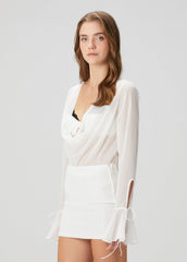Plunge Front Tie Blouse