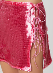 Pink Tie Detail Mini Skirt
