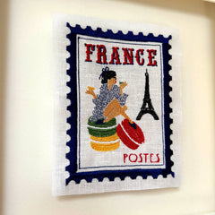 France Inspired Embroidered Postage Stamp