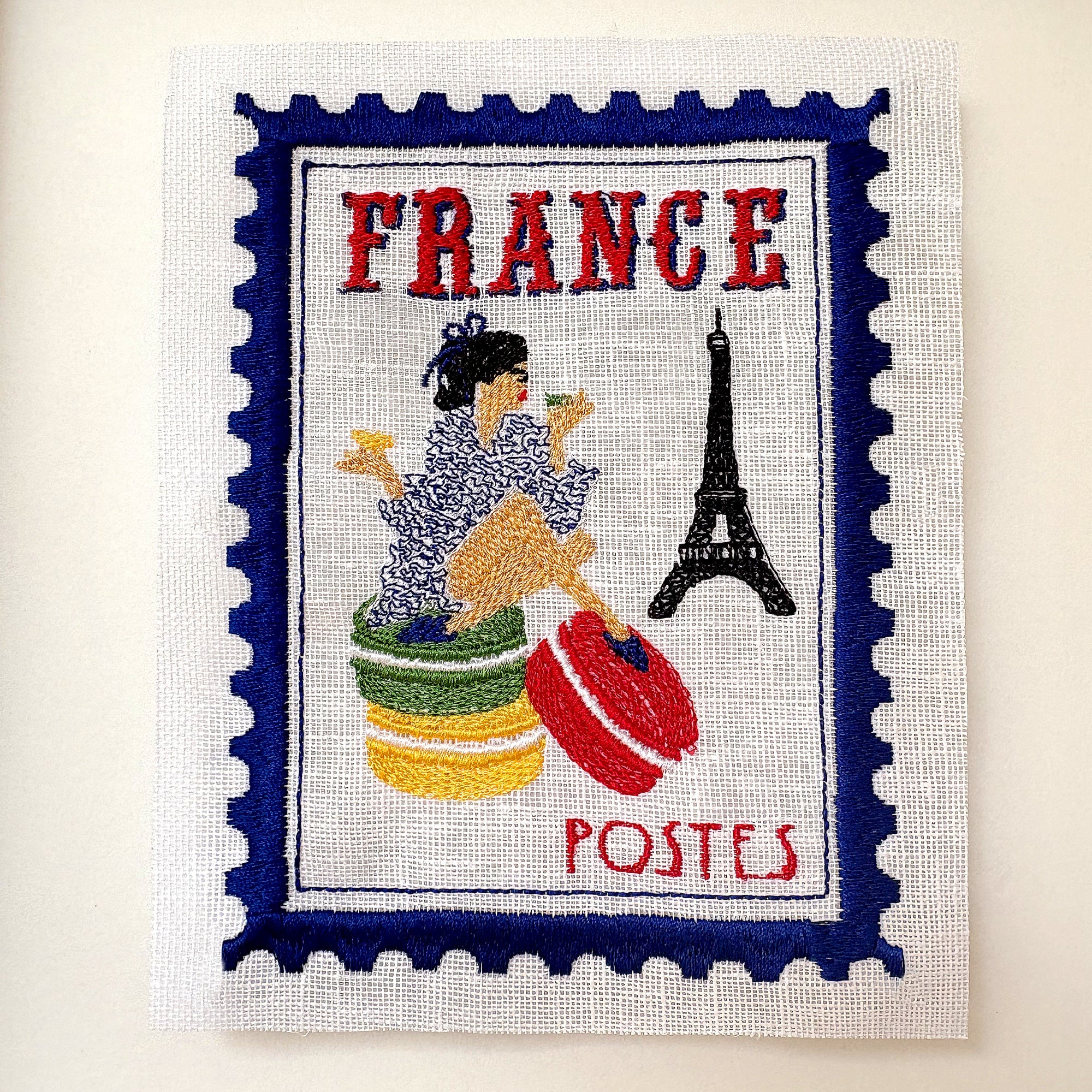 France Inspired Embroidered Postage Stamp