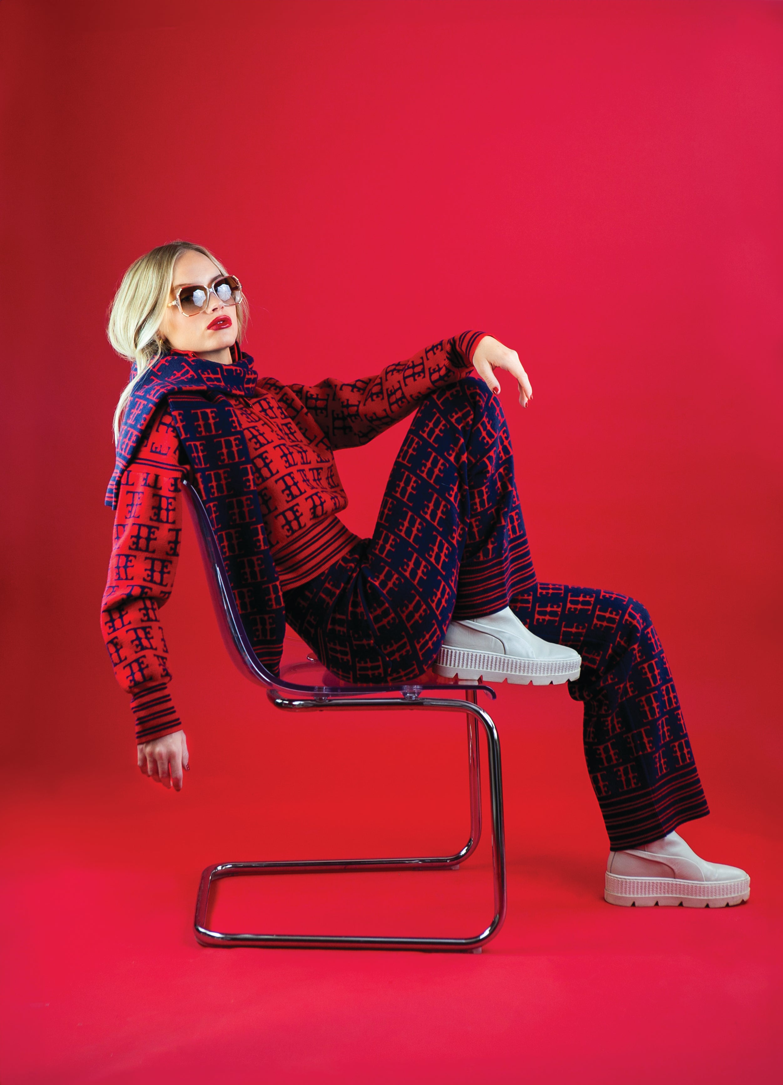 TE LOGO JACQUARD SWEATER (NEW FIT), RED/NAVY