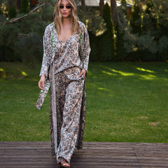 Silk Long Kimono Robe Animal Print