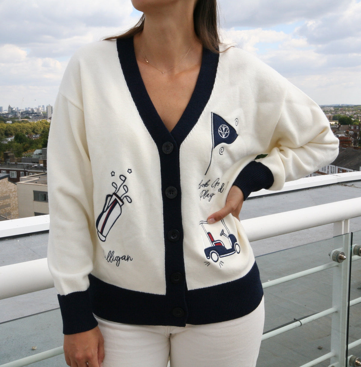 Sophie Cardigan- Cream/Navy