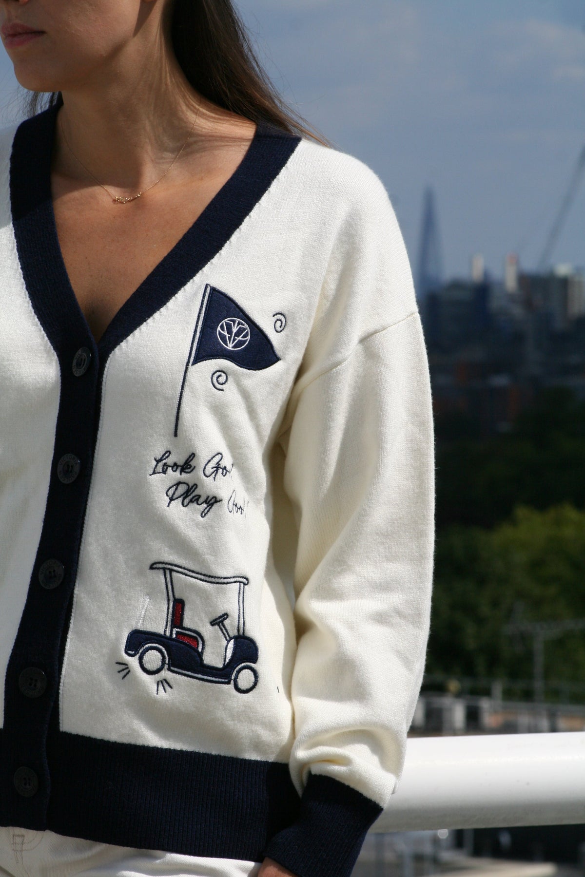 Sophie Cardigan- Cream/Navy
