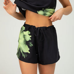 Silk Dreamscape Shorts Black Flower