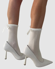 Lara Satin Trim Cotton Socks - 2 Pairs