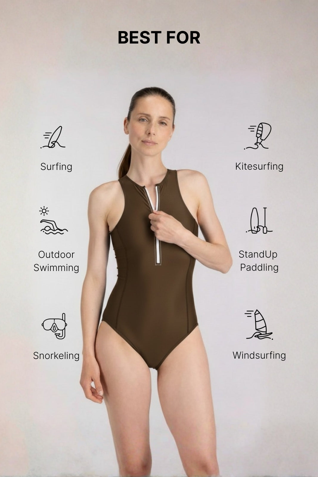 Yemaya One Piece Sleeveless Swimsuit ― Coffee