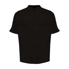 Linen Mandarin Half Neck Button Two Chest Pocket Shirt Black