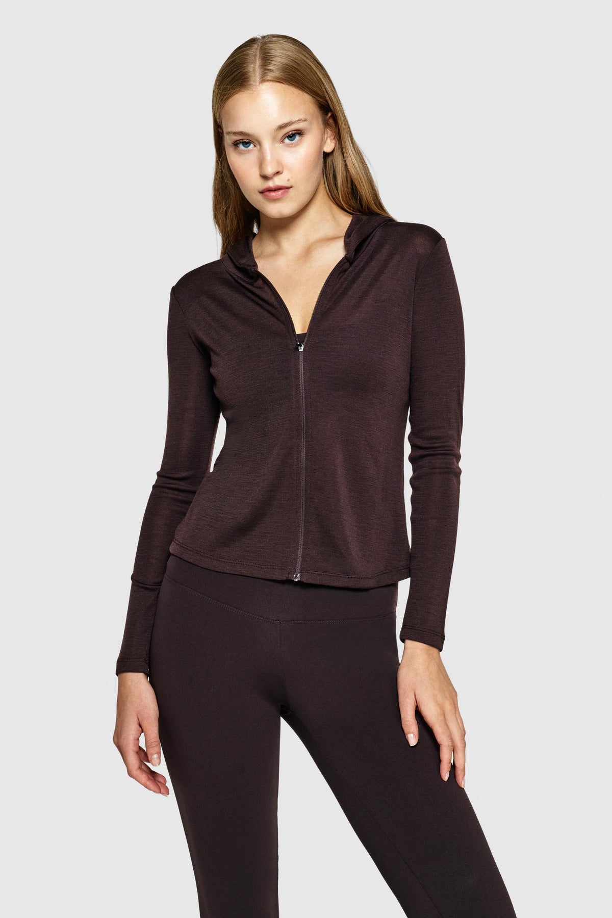 CURVE ZIP-UP MERINO HOODIE - GANACHE