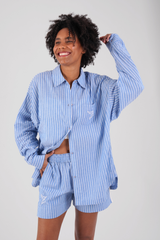 Momo Stripe Ethical-Cotton Long Sleeve Shirt - Santorini Blue