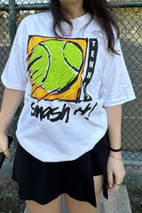 Vintage 80's Smash It! Tennis Puff Print Tee - Size Large