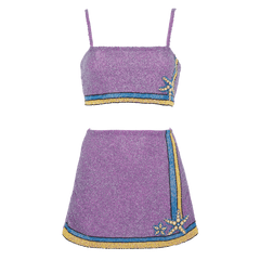 Monni Co-Ord Hand Embroidered Crystal Top Only - Purple