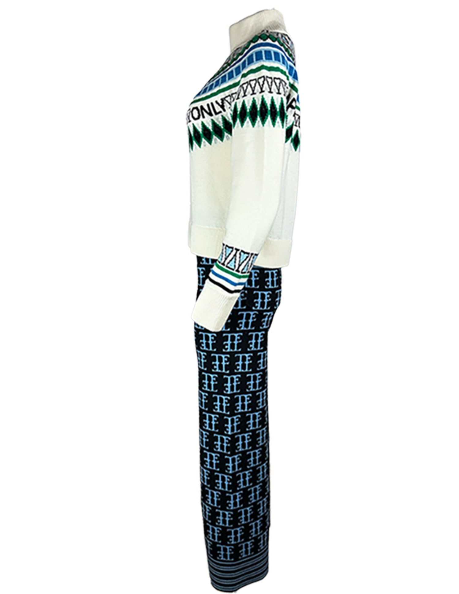 TE LOGO JACQUARD KNIT PANT, BLACK/ICE BLUE