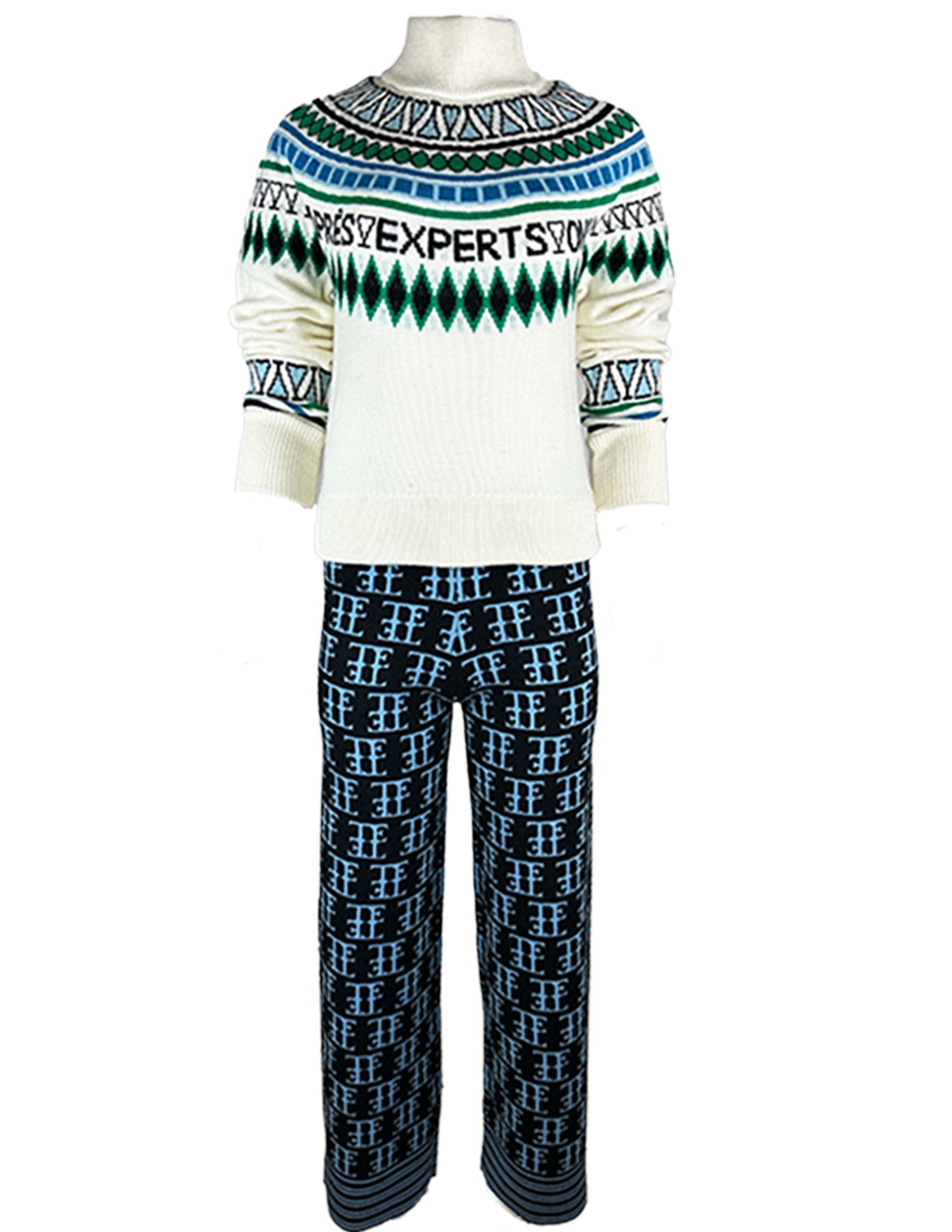 TE LOGO JACQUARD KNIT PANT, BLACK/ICE BLUE
