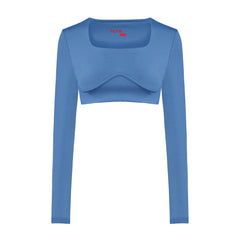 Free Heaven Long Sleeve Crop Top - Coronet Blue