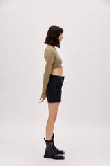 Long Sleeve Crop Top - Covert Green