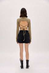 Long Sleeve Crop Top - Covert Green