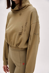 Destroyed High Neck Sweat - Covert Green