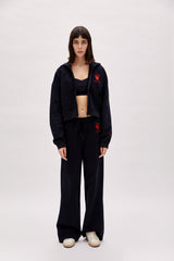 Destroyed Zip Up Hoodie - Black