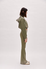 Acid Washed Crop Hoodie - Covert Green