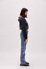 Acid Washed Crop Hoodie - Black