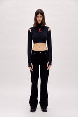 Long Sleeve Crop Top - Black