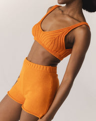Pieva: Orange Cotton Bralette & Shorts Set