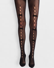 Pearl Bow Peek a Bow Tights - Black